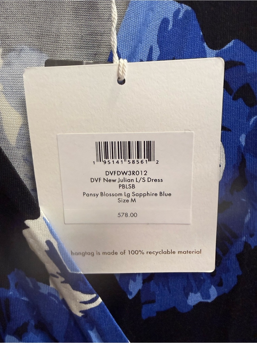 Diane Von Furstenberg Black Wrap Dress with Royal Blue Floral Print - Picture 2 of 4